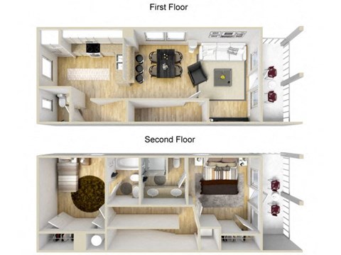 Floor plan for 2 beds, 2.5 baths, 1092 sqft
